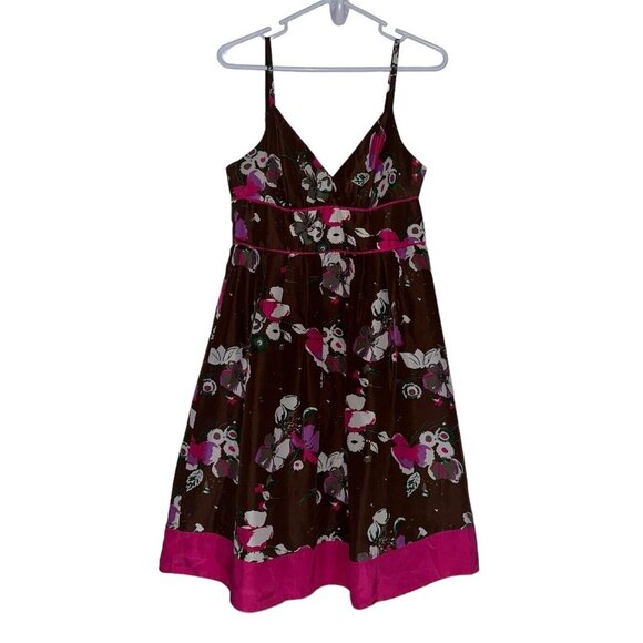 GUESS Silk Fit and Flare Sundress Y2K Brown Floral Women's Vintage Size 7 - Picture 1 of 7